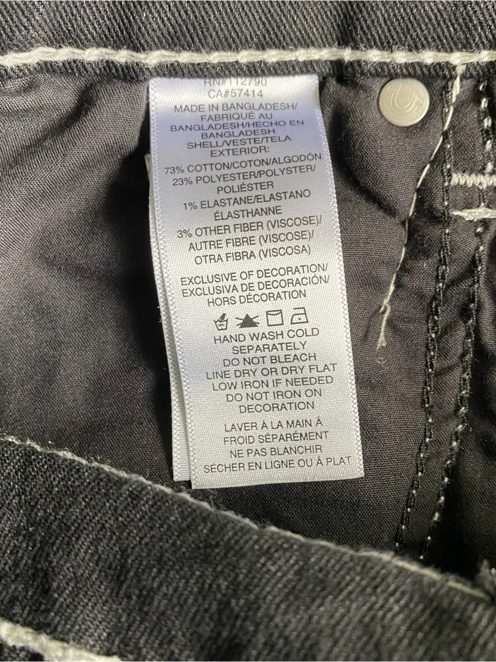 NEW True Religion Ricky Big T Flap Straight Black Jeans Stitching 36 x 34